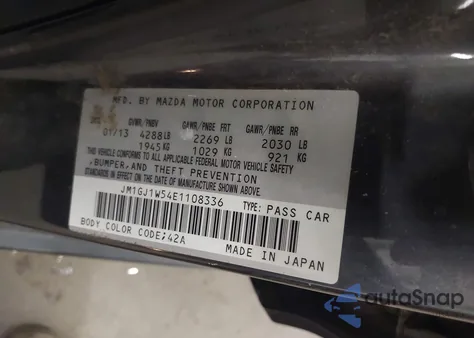 2014 Mazda Mazda6 I Grand Touring z USA, uszkodzony, nr VIN JM1GJ1W54E1108336